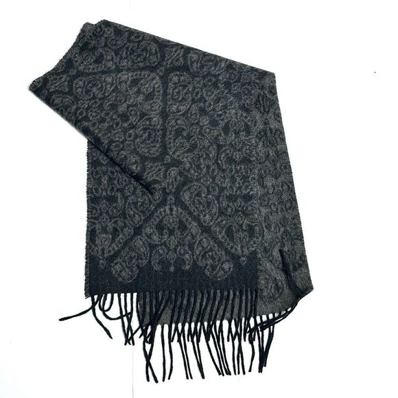 Grant Thomas Cashmere Scarf Gray Paisley Print Fringes made in Germany Unisex - Picture 2 of 10
